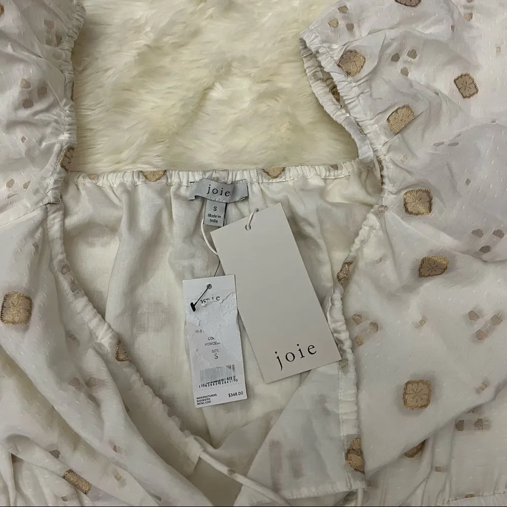 Joie mianda white and gold peasant mini dress